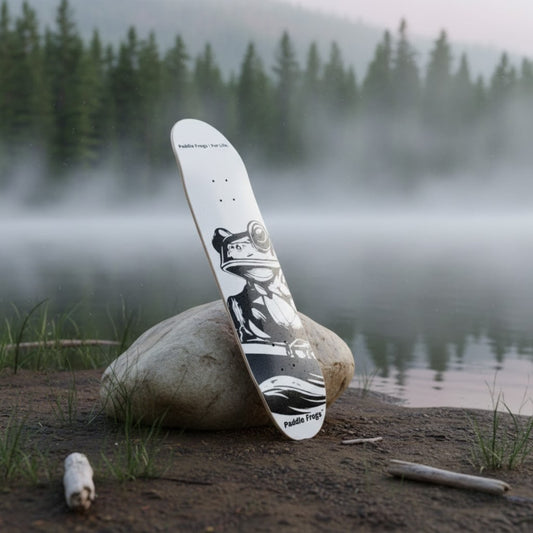 Paddle Frogs™ | White Edition 8.25 leaning on river stone lakeside