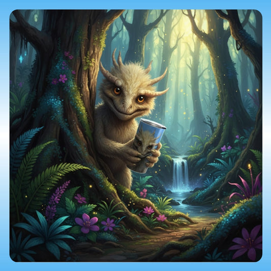 Paddle Frogs
Zacharias | 20oz Tumbler - Fantasy creature holding a cup in a magical forest with a waterfall