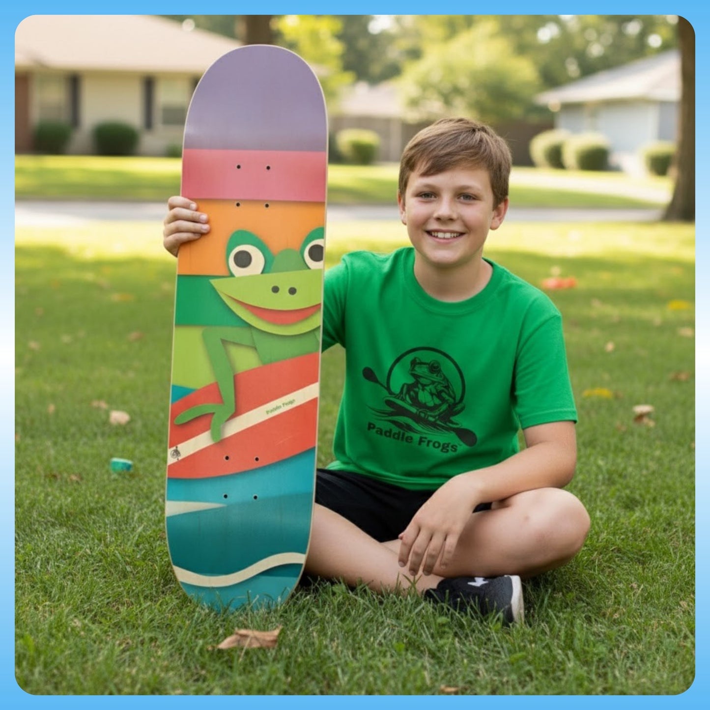 Paper Mache Surf Frog | 8-1/4 Skateboard Deck | Paddle Frogs™