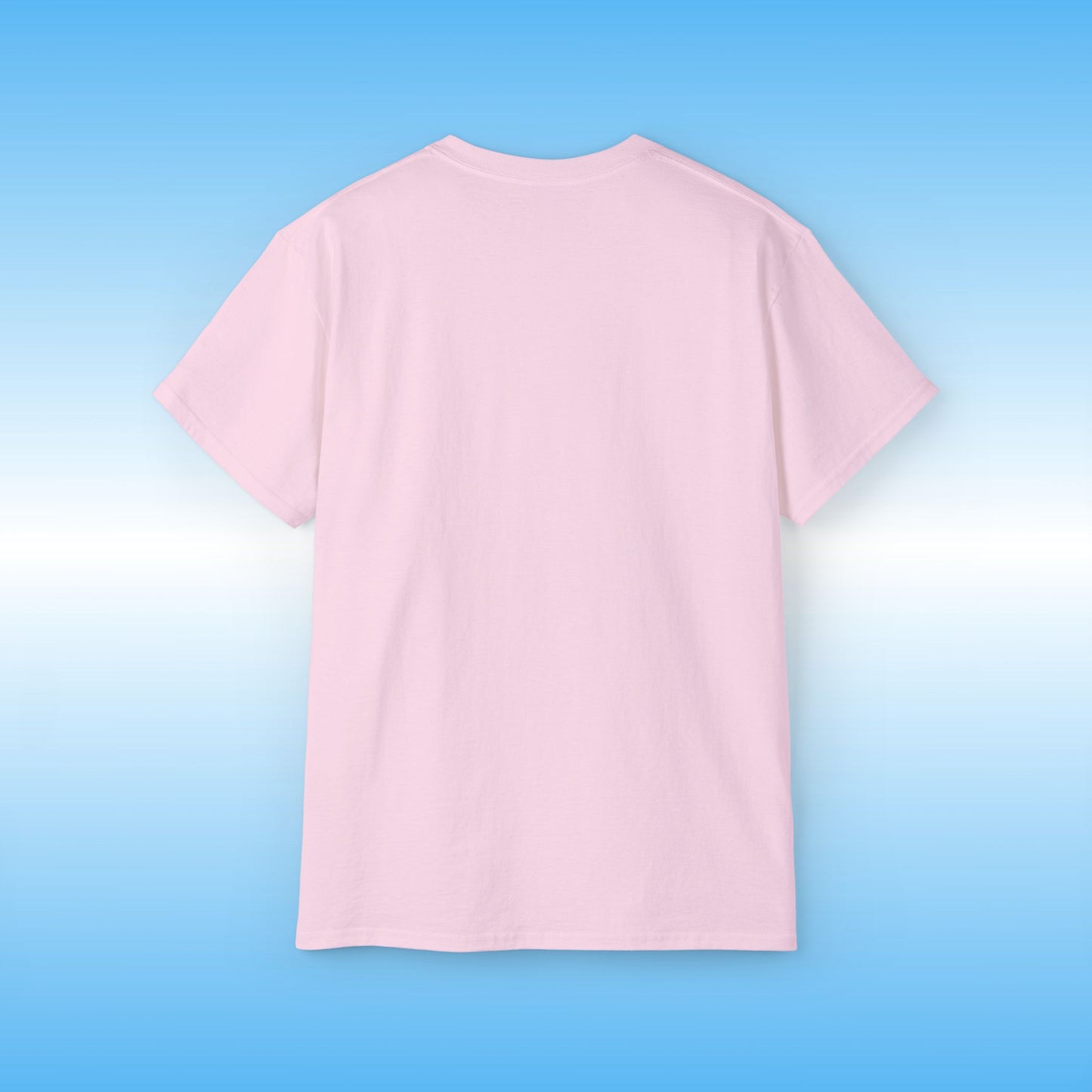 Pink t-shirt on a blue gradient background