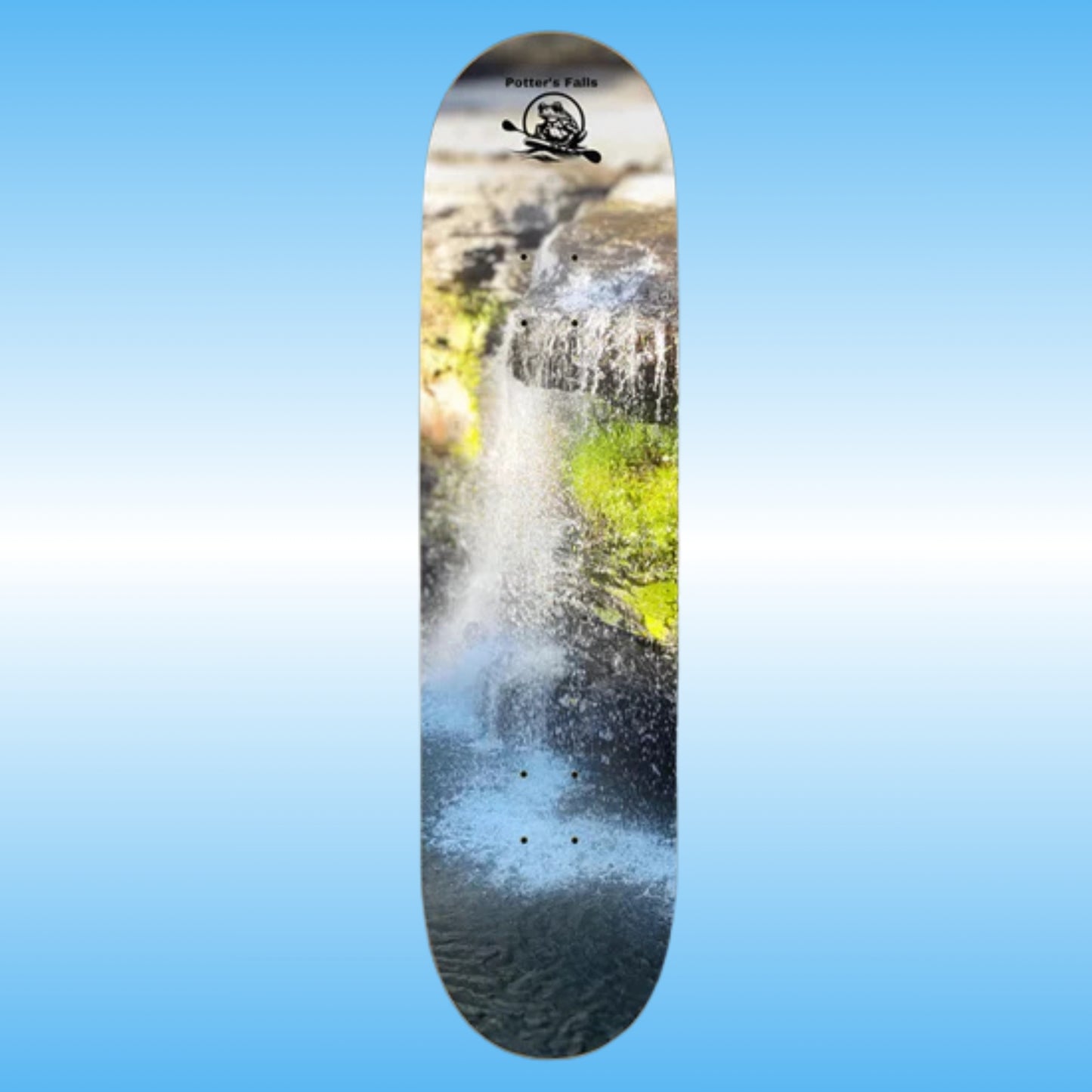 Potter's Falls popsicle stick skateboard deck by Paddle Frogs | Artwork photography of the waterfall in Wartburg Tennessee