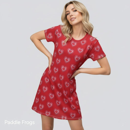 Red Heart Love Tee Dress Paddle Frogs model posing the beautiful stylish outfit