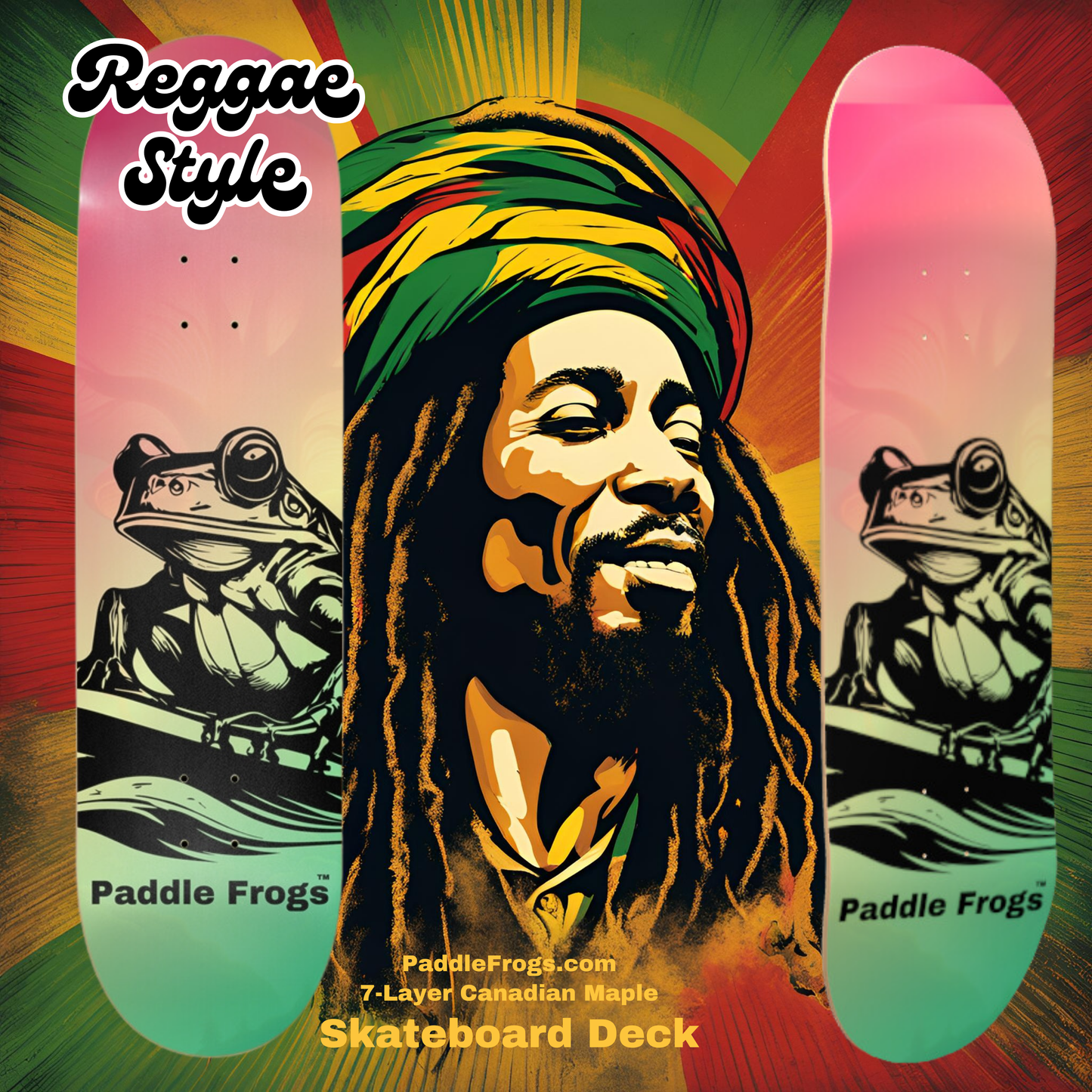 Reggae Style 8.75x33inch Paddle Frogs Skateboard Deck Popsicle Cruiser