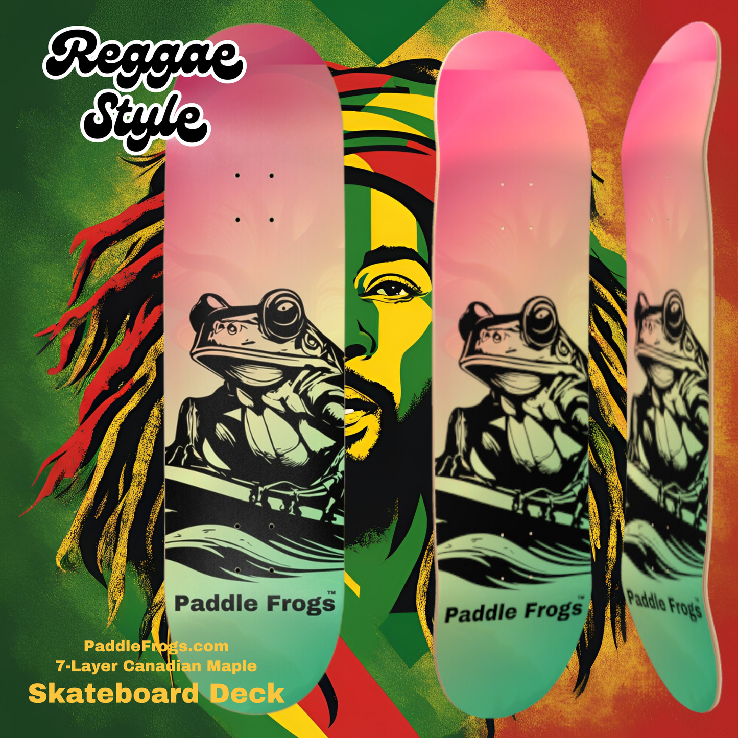 Reggae Style 8.75x33inch Paddle Frogs Skateboard Deck Popsicle Cruiser Paddle Frogs