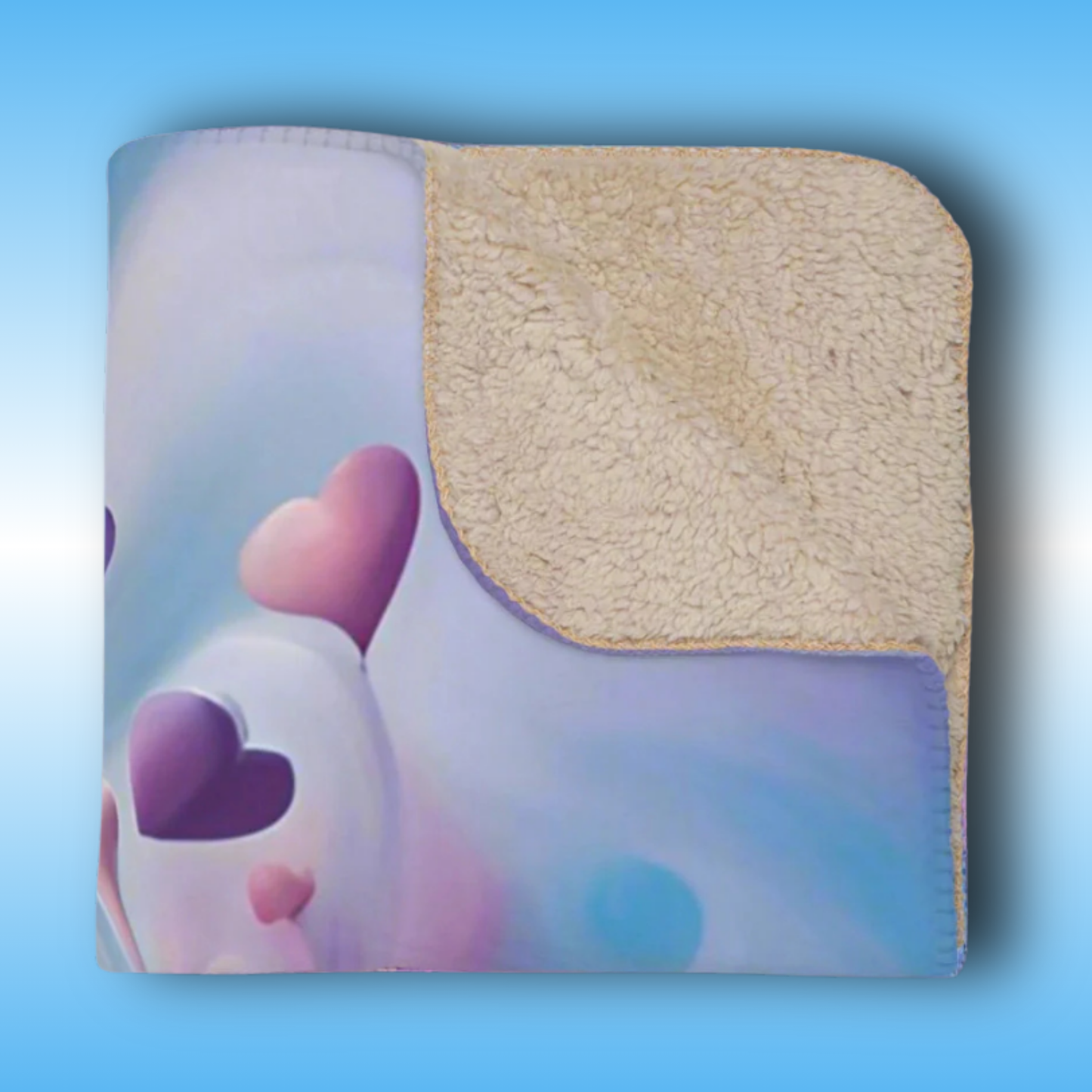 Blue and Purple Hearts Sherpa Blankets | Soft, Warm, Cozy | Paddle Frogs | Full Front View