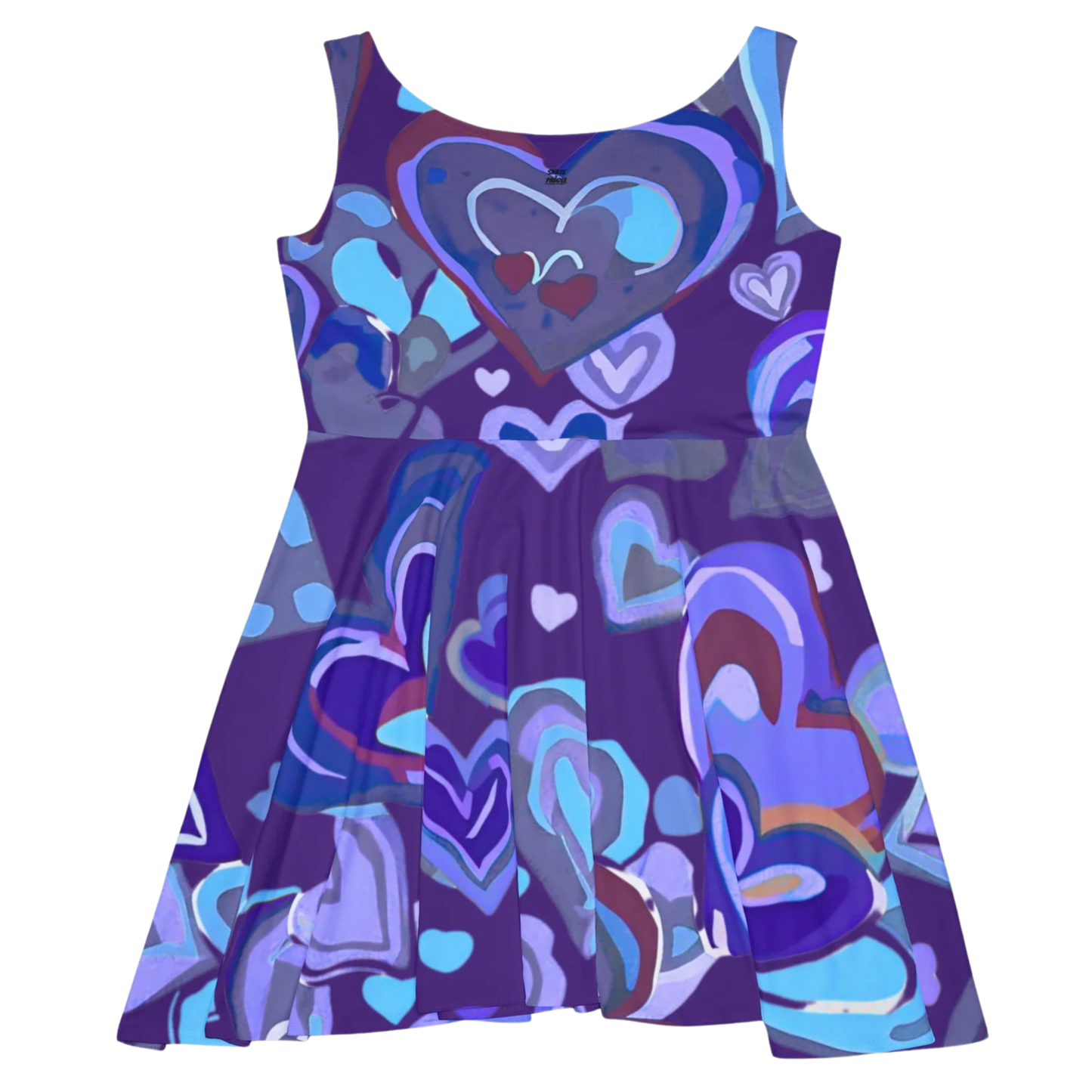 Skater Dress Paddle Frogs Outdoor Gear | Skate & Paddle Collection Hearts Purple | Backside with colorful heart pattern on a white background