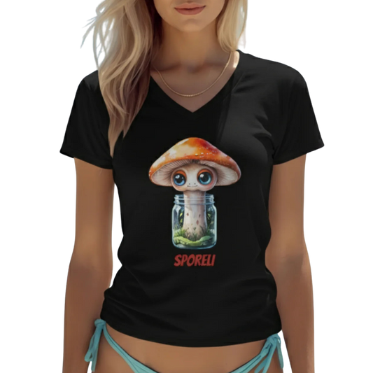Sporeli – Ladies V-Neck Black Shirt - Paddle Frogs™ Skate & Paddle lady model