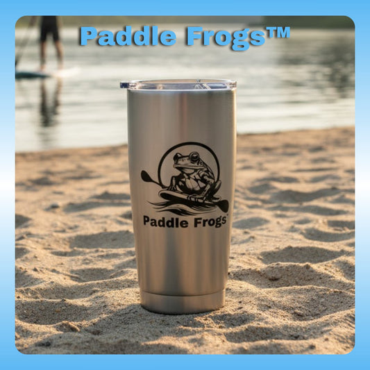 Stainless Steel Travel Tumbler | Paddle Frogs™ 20oz Silver at the river beach