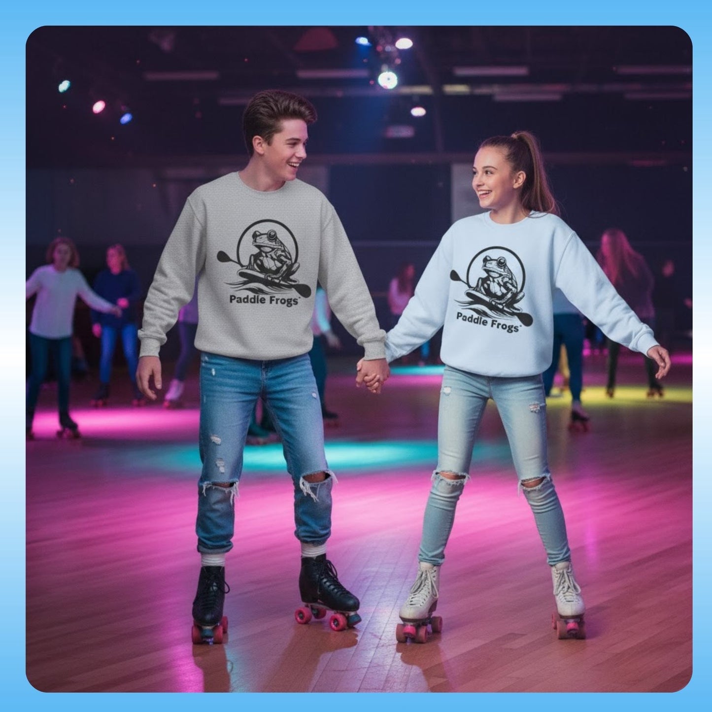 Teenage boy & girl roller skate holding hands - Original Pullover | Paddle Frogs™ Sweatshirt paddle boarding frog
