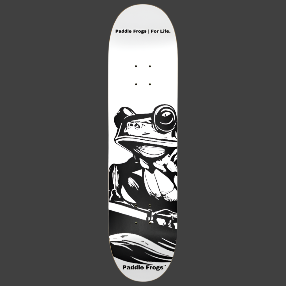 The Classic Paddle Frogs Skateboard Deck. Black on White. 7 layer Canadian maple high quality skateboards