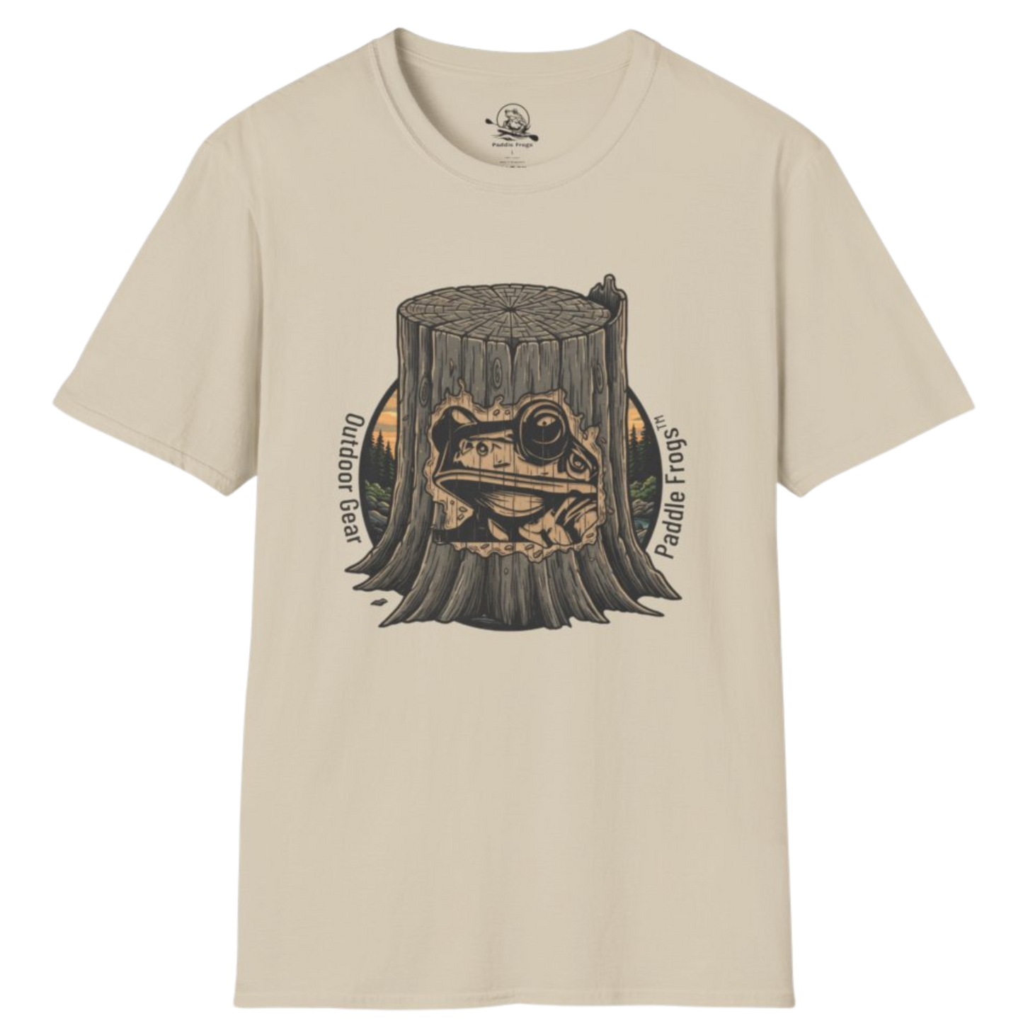 Whittled Pine Tee | River Bend Paddle Frogs Outdoor Gear in Sand tan color