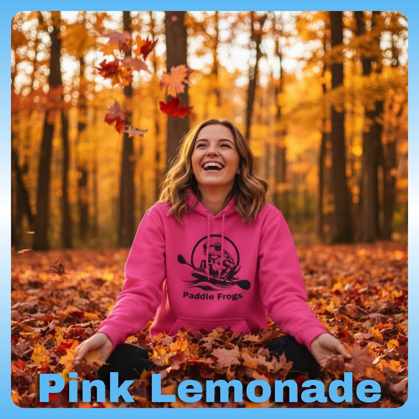 Woman wearing Pink Lemonade | Paddle Frogs™ Soft Fleece Hoodie: Soft Fleece, Wild Soul (12 Colors)