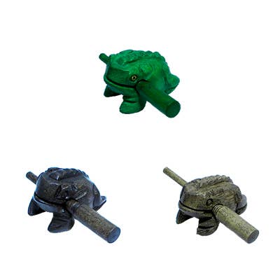 frog-shaped percussion instruments on a white background