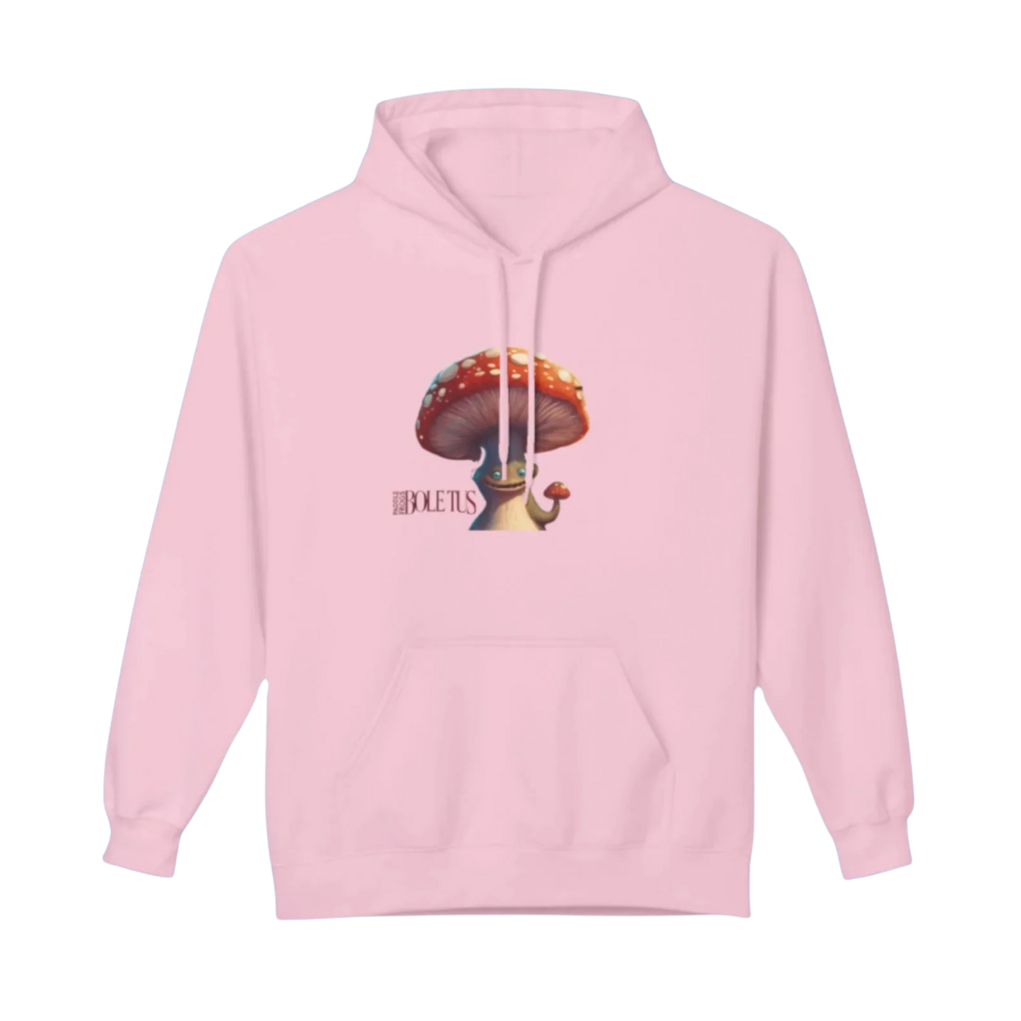 Boletus mushroom character | Fleece Pullover Hoodie Eco-Friendly & Cozy light pink | Paddle Frogs™