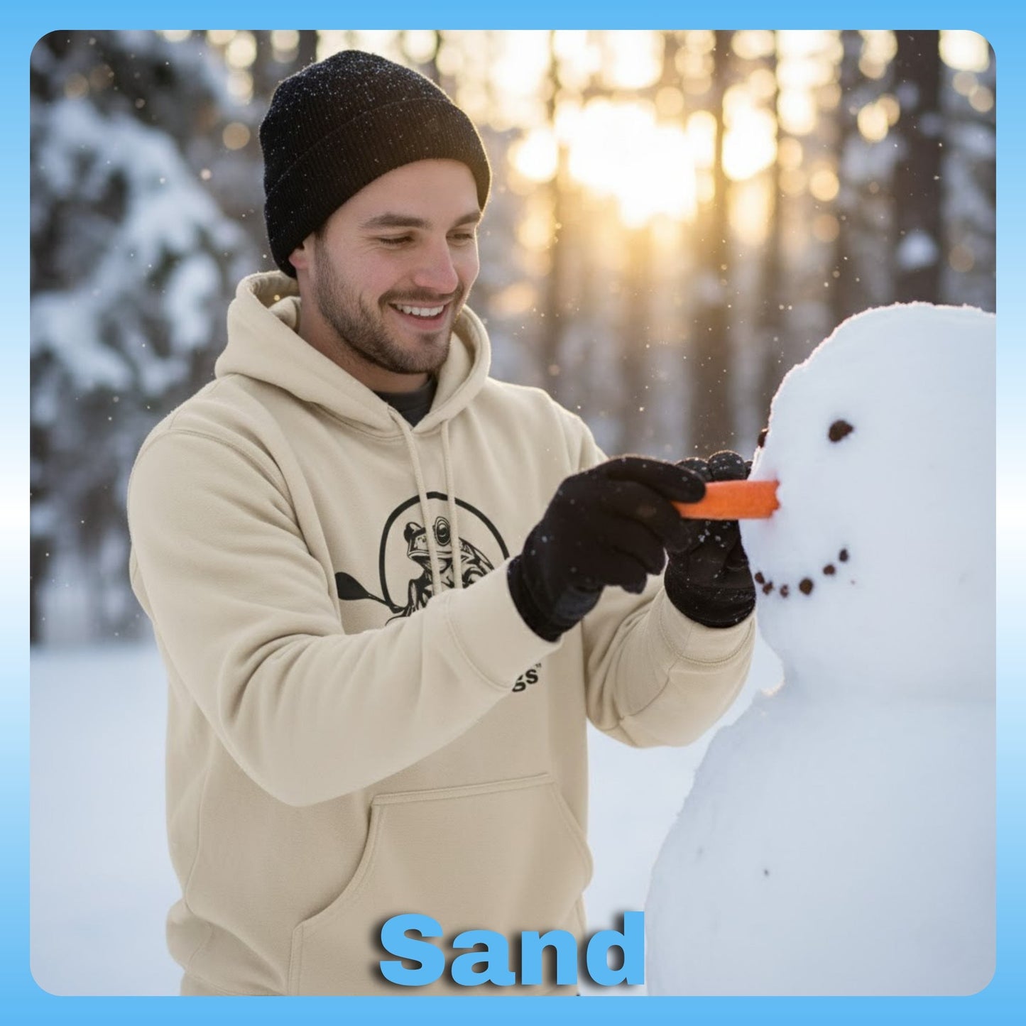 man wearing Sand tan | Paddle Frogs™ Soft Fleece Hoodie: Soft Fleece, Wild Soul (12 Colors)