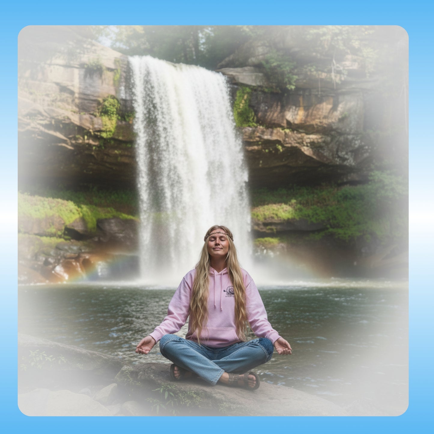 olive Chaos light pink Paddle Frogs Outdoor Gear Hoodie pull over coat Person meditating in front of a waterfall