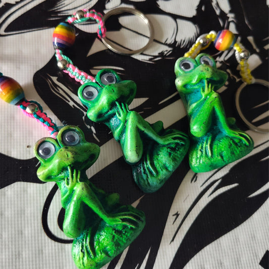 Cute girl frog keychain handcrafted artwork