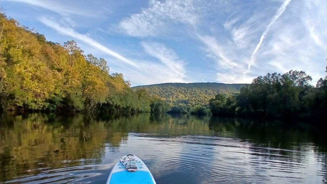 Paddle boarding the Emory River in Harriman TN near Knoxville TN at Paddle Frogs private sancuary.