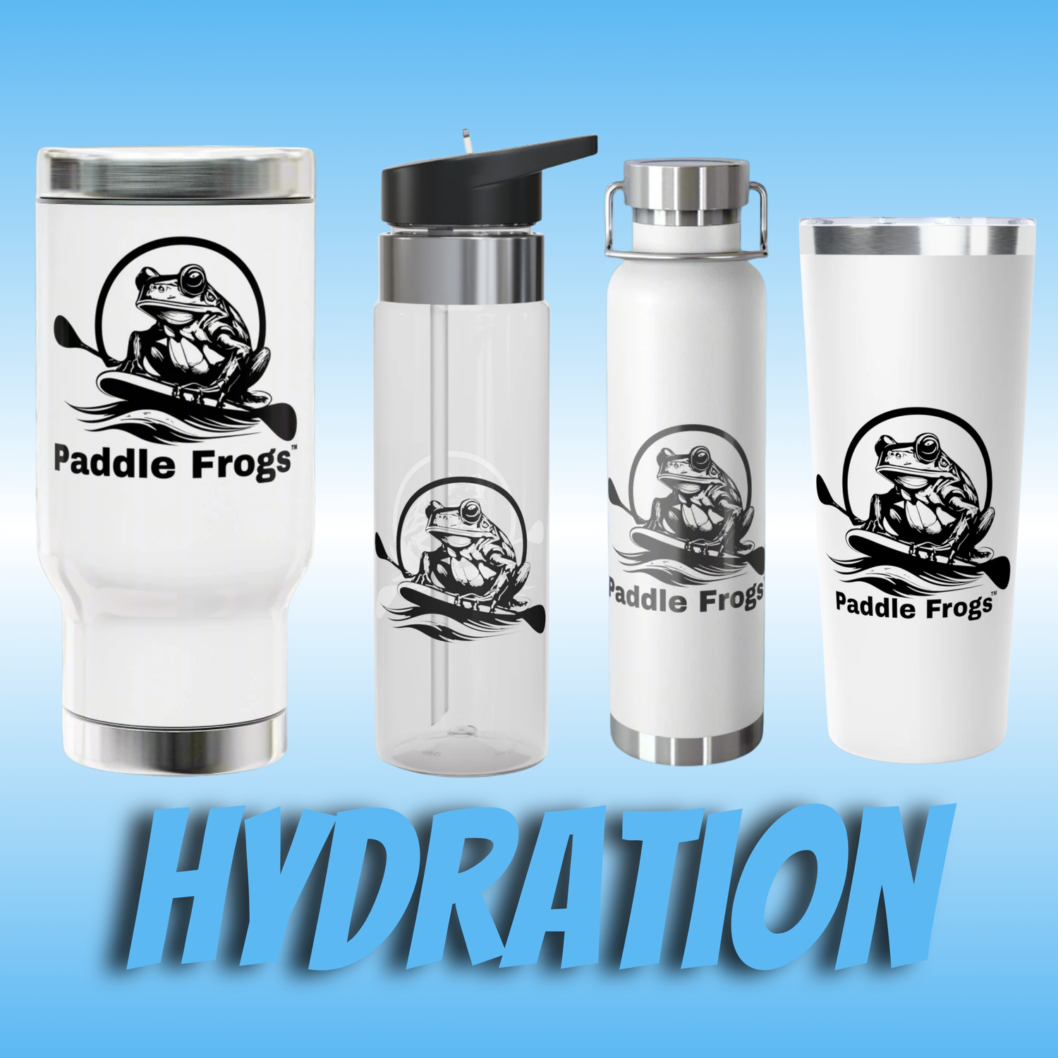 Hydration water bottles mugs quality temperature controlled hot and cold beverage vessels | Paddle Frogs | collection cover 