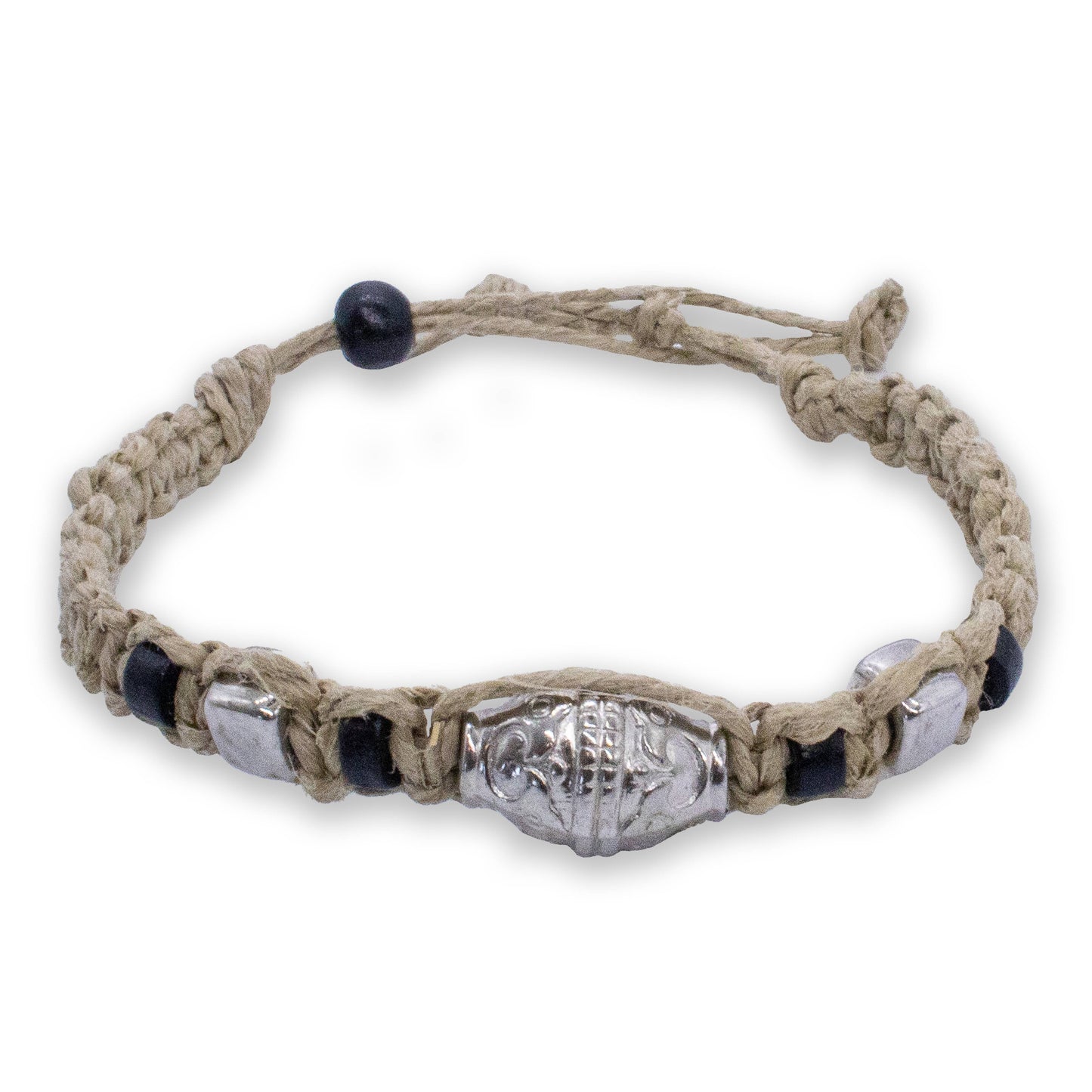 Hand-Braided Hemp Anklet & Bracelet with Wood & Metal Beads (USA Made)