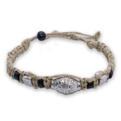 Hand-Braided Hemp Anklet & Bracelet with Wood & Metal Beads (USA Made)