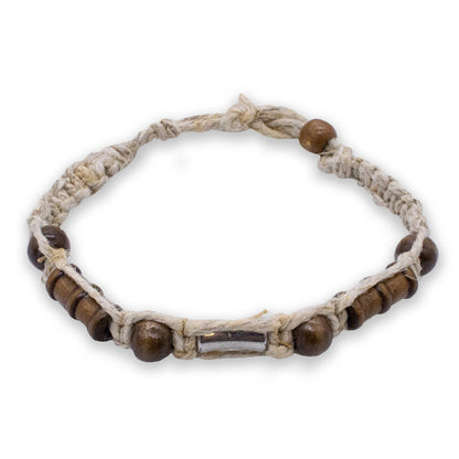 Hand-Braided Hemp Anklet & Bracelet with Wood & Metal Beads (USA Made)
