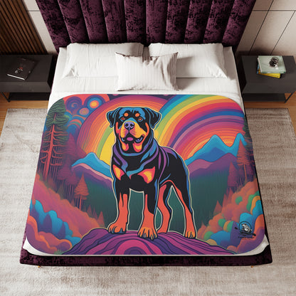 Sherpa Blanket, Rainbow Rottweiler Design