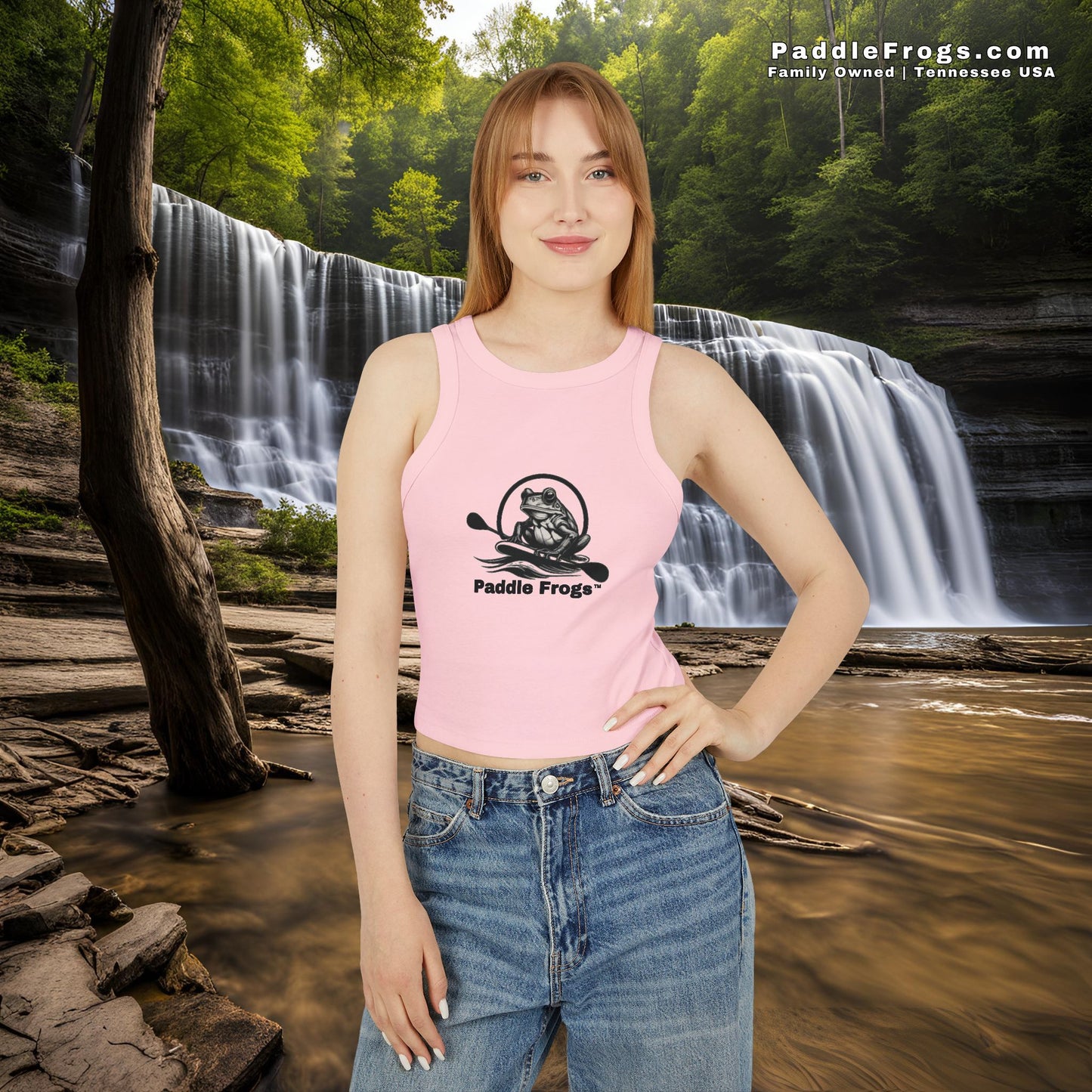 Women's Micro Rib Racer Tank Top Paddle Frogs