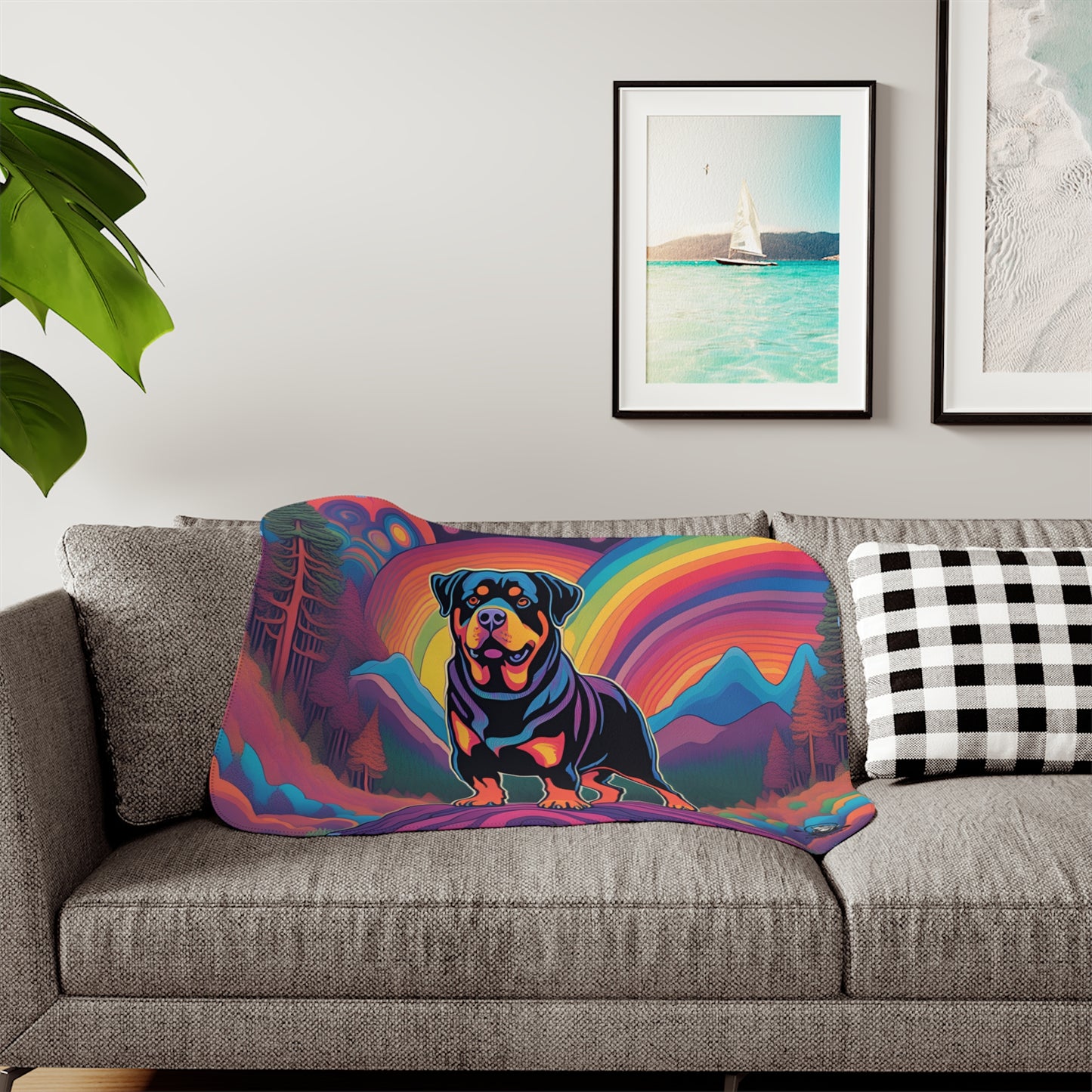 Sherpa Blanket, Rainbow Rottweiler Design