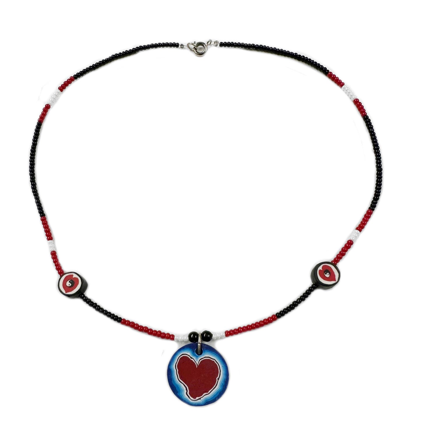 90s Y2K Beaded Glass Necklace with Polymer Clay Pendant