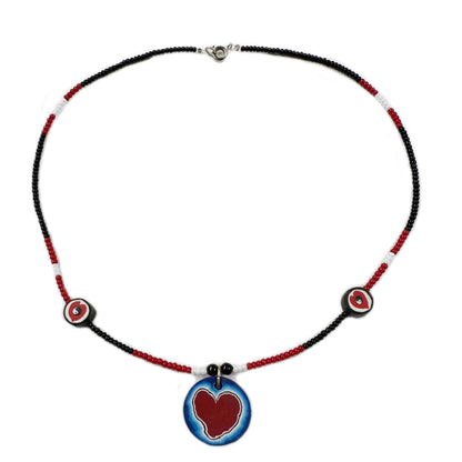 90s Y2K Beaded Glass Necklace with Polymer Clay Pendant