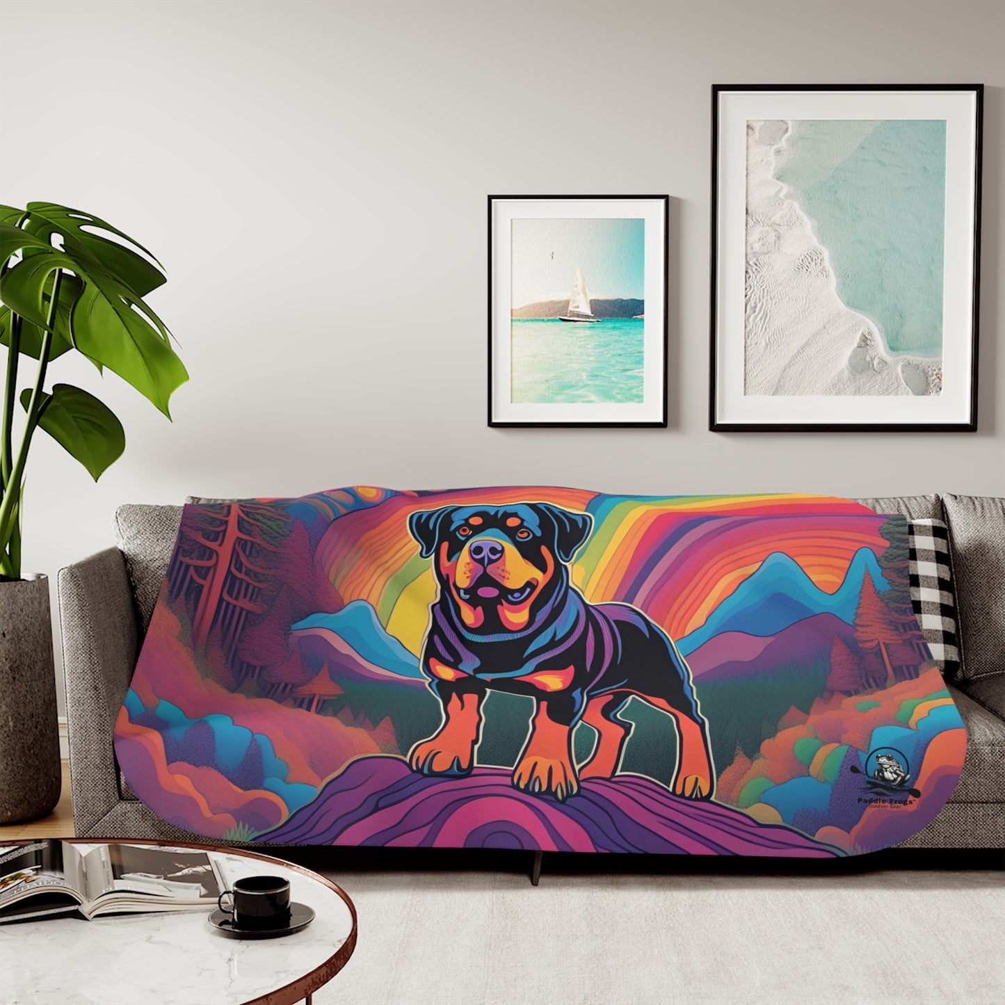 Sherpa Blanket, Rainbow Rottweiler Design