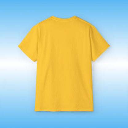 Yellow t-shirt on a blue gradient background