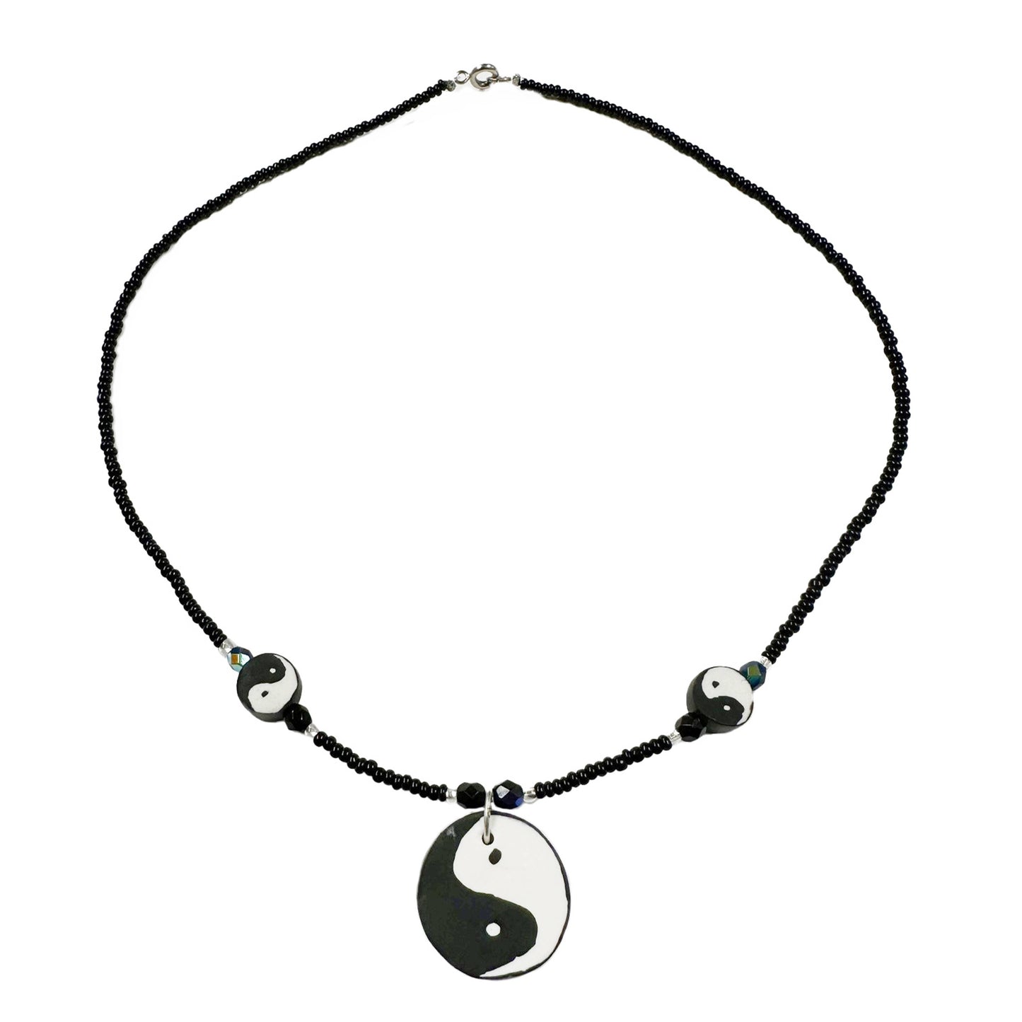 90s Y2K Beaded Glass Necklace with Polymer Clay Pendant