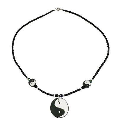 90s Y2K Beaded Glass Necklace with Polymer Clay Pendant