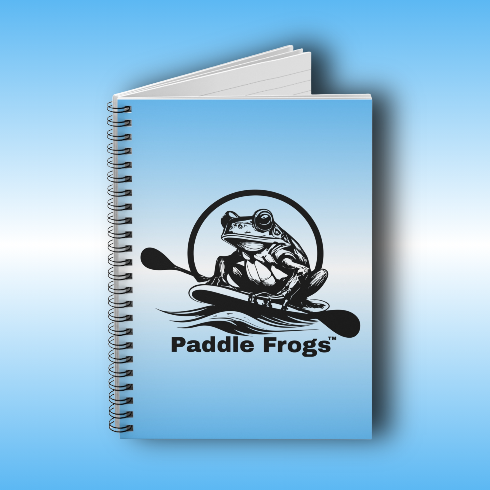 Journal Notebook with 'Paddle Frogs' design on a blue background