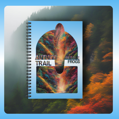 Paddle Frogs Autumn Trail Notebook with colorful design titled 'Autumn Trail' on a blue background