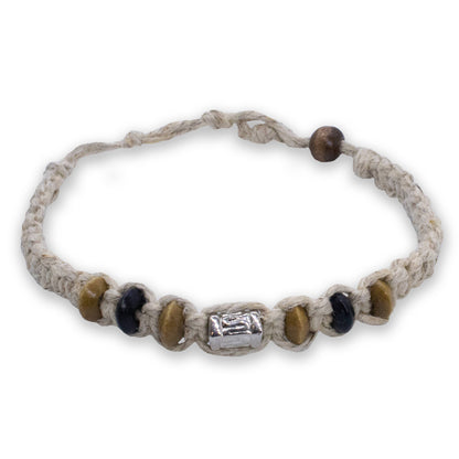 Hand-Braided Hemp Anklet & Bracelet with Wood & Metal Beads (USA Made)