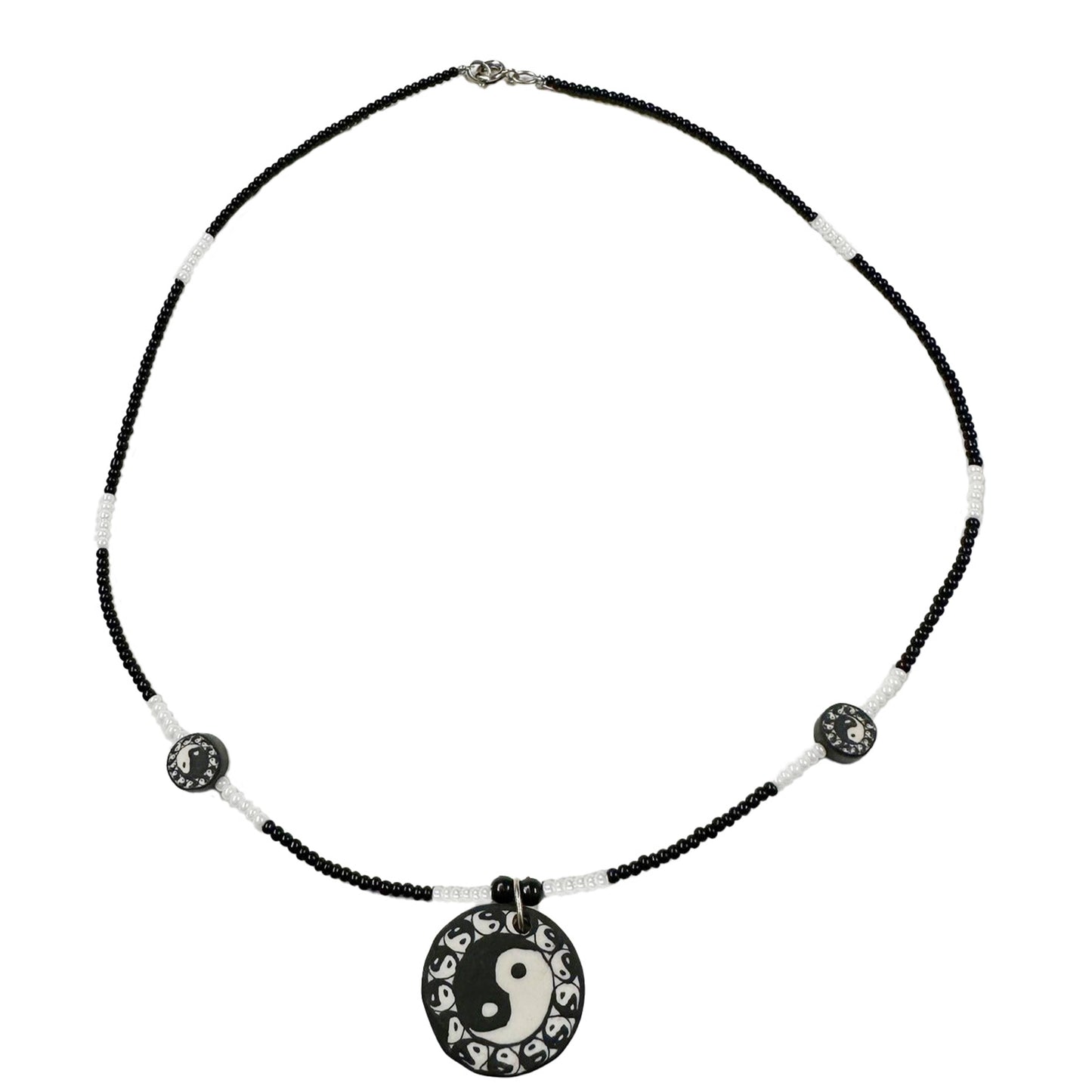 90s Y2K Beaded Glass Necklace with Polymer Clay Pendant