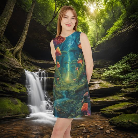 Sleeveless Dress - Psychedelic Mushroom Forest Dress