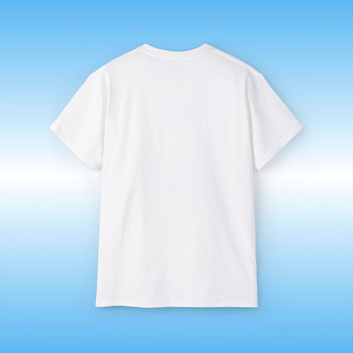 White t-shirt on a blue gradient background
