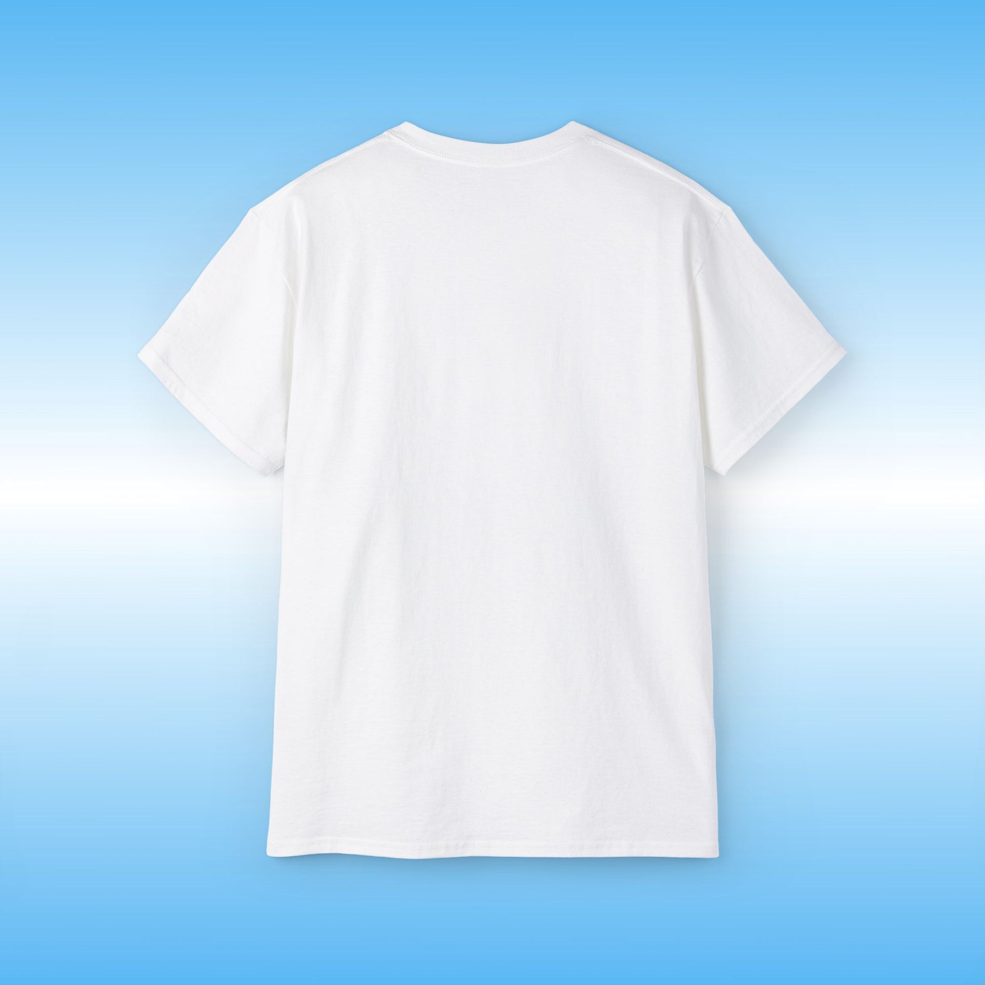 White t-shirt on a blue gradient background