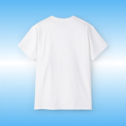White t-shirt on a blue gradient background