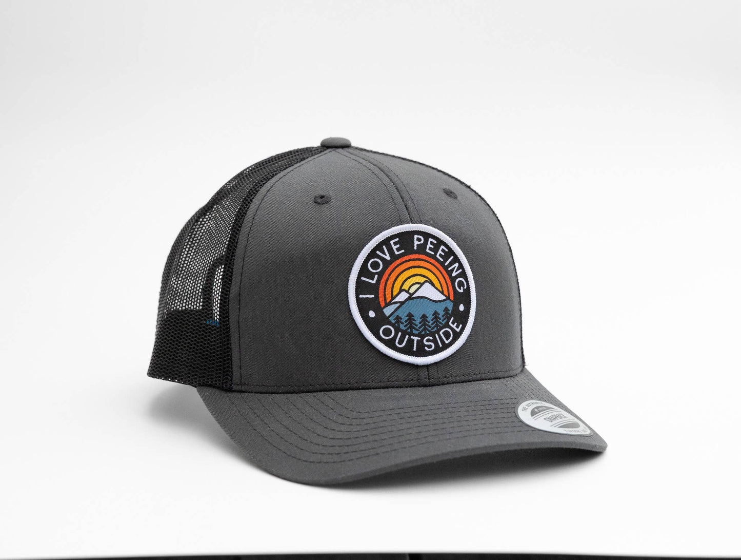 I Love Peeing Outside Trucker Hat - Slate Blue and Silver