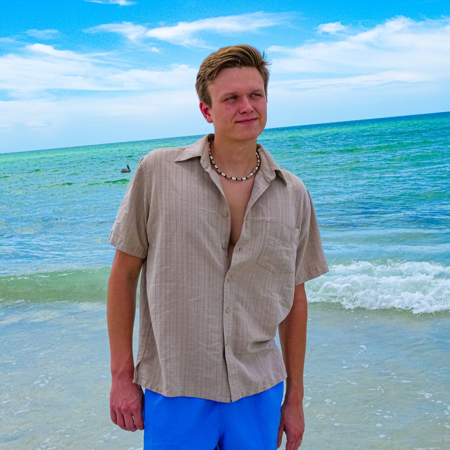 Men's Natural Puka Shell & Wrapped Hemp Surfer Choker (18-Inch)