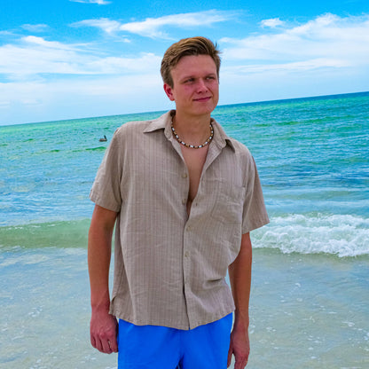 Men's Natural Puka Shell & Wrapped Hemp Surfer Choker (18-Inch)