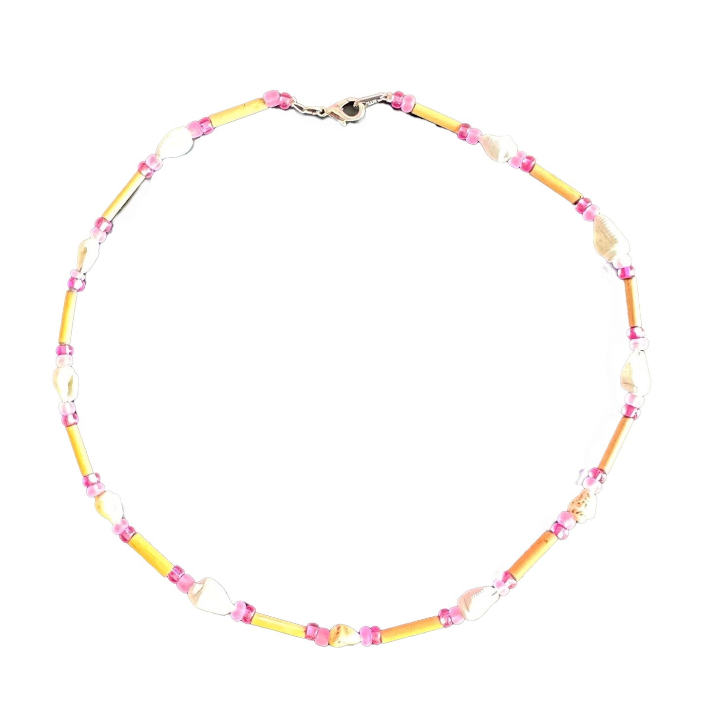 Girls 16-Inch Genuine White Clam Shell & Fimo Daisy Necklace (Blue)