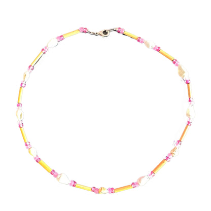 Girls 16-Inch Genuine White Clam Shell & Fimo Daisy Necklace (Blue)