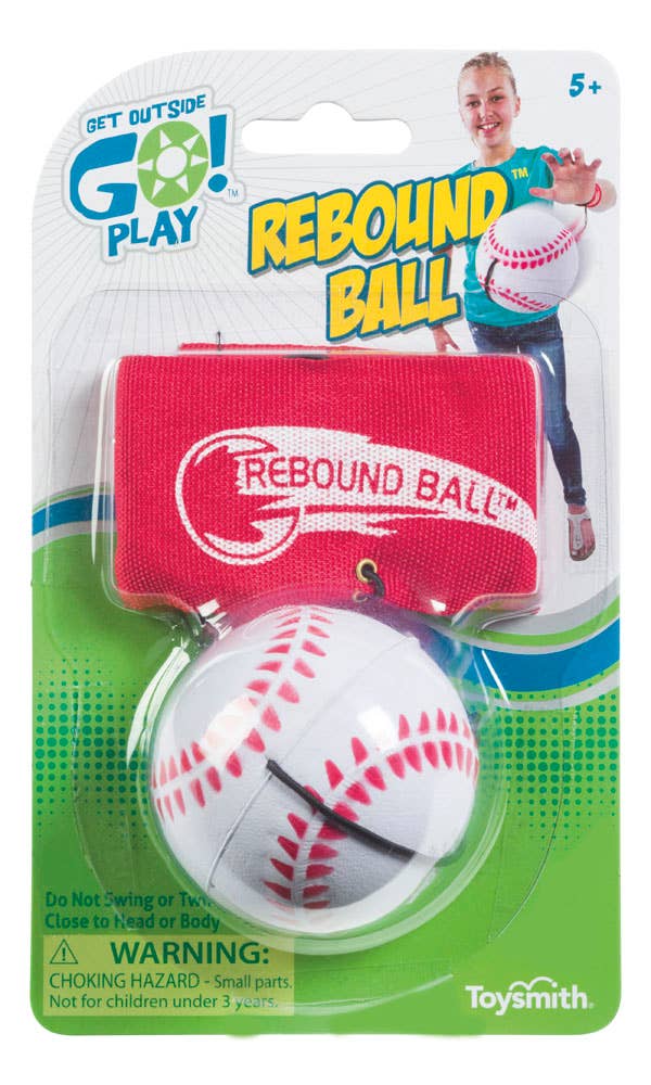 Rebound ball with red handle in packaging, featuring Toysmith branding.