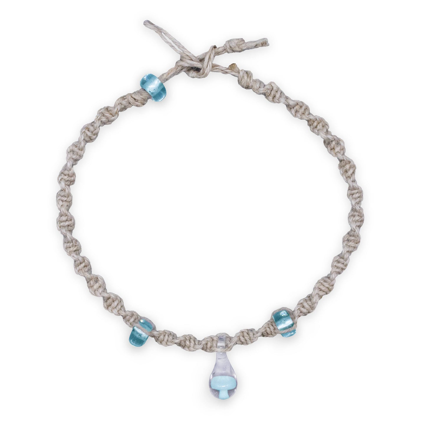 Bracelet with blue beads on a white background
